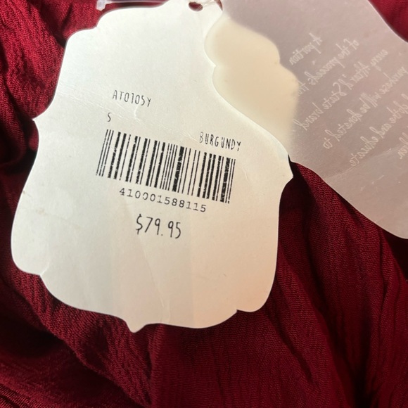 NWT Altar’d State Burgundy Boho Mini Peasant Dress Metallic Embroidery Size S - Picture 6 of 8